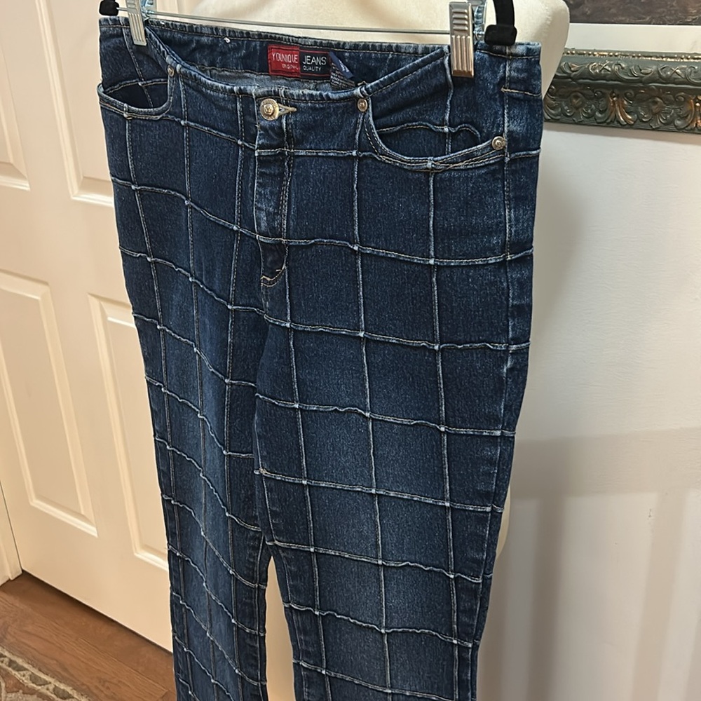 Vintage Y2K Grid Pattern Flare Leg Jeans
